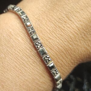 Judith Jack Bracelet Square Sterling Silver Marcasite with Smokey Gem!